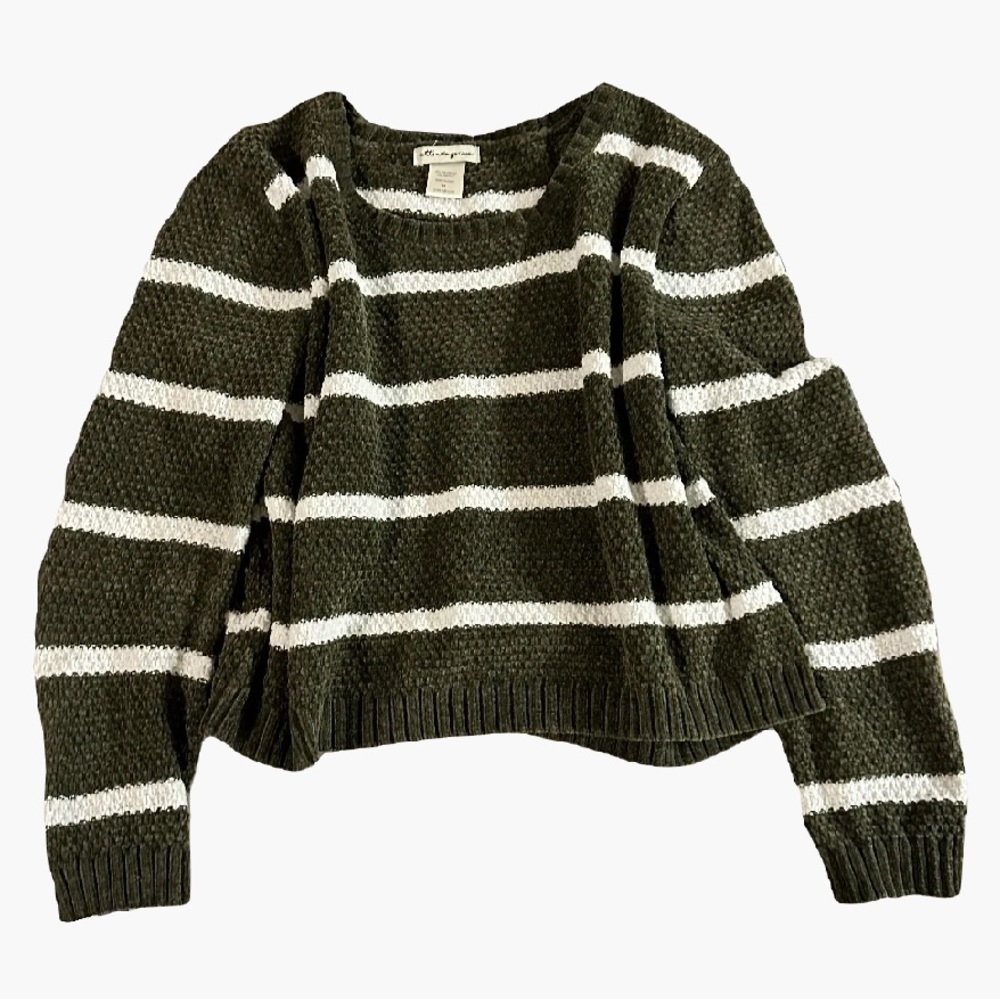 Soft Knit Green/White Striped Sweater